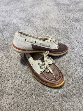 Women's Two-Tone Brown and Cream Canvas Loafers Boat Shoes